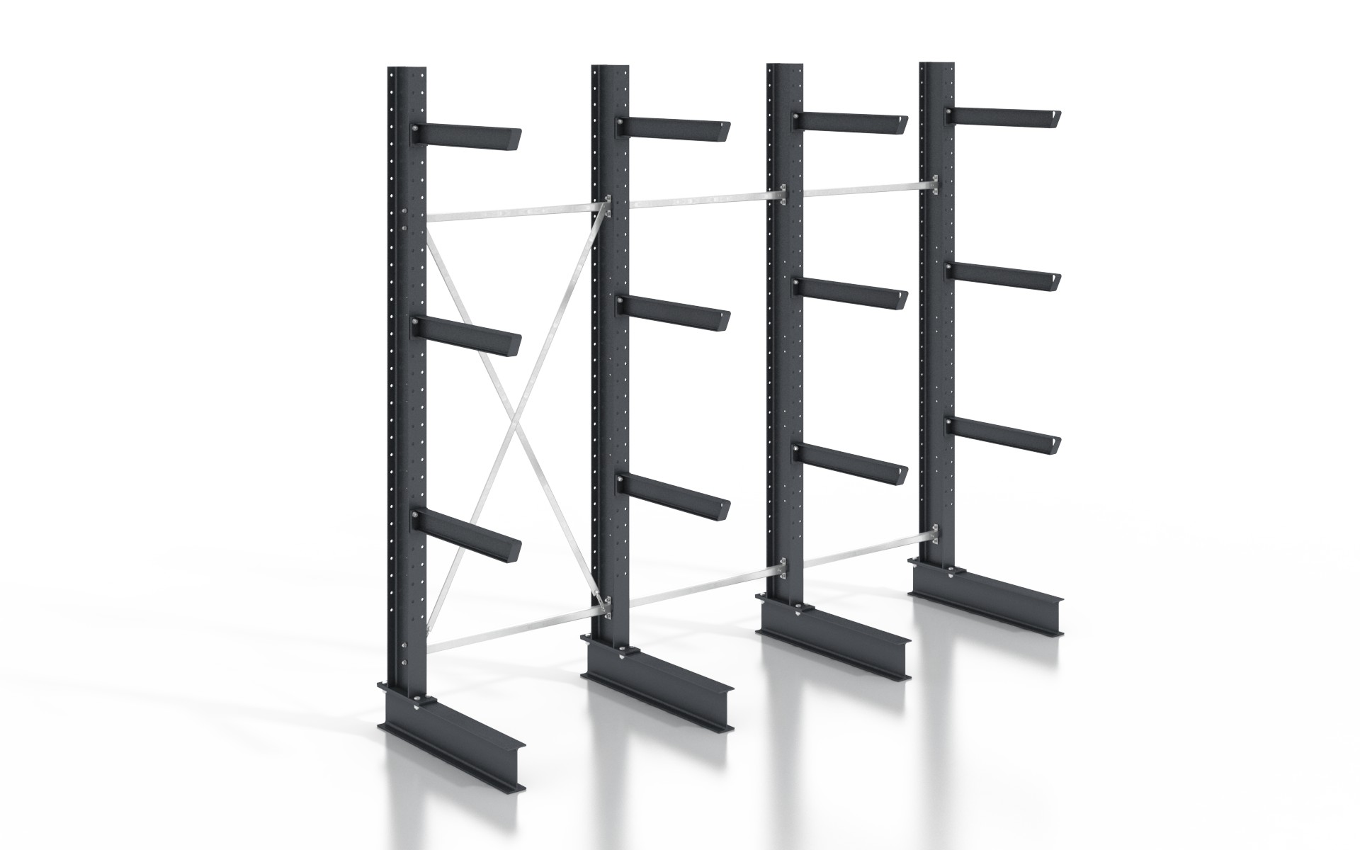 Kragarmregal einseitig 3,84 m – 255 cm | 80 cm Nutztiefe | 500 kg pro Arm | BLT